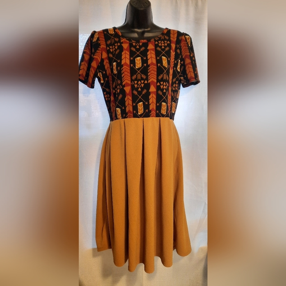 LuLaRoe Black and Brown Geometric Midi Dress - Picture 11 of 11